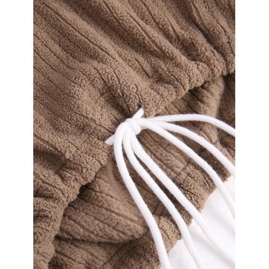 Women's Drawstring Hem Drop Shoulder Daily Solid Color Fluffy Fuzzy Textured Half Buttoned Hoodie